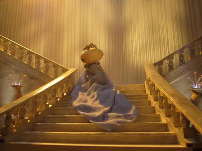 This is a BTS shot of the puppet animated short film, Cicada Princess, created and shot  in house, featuring the princess on the stairs of her castle;  directed by Mauricio Baiocchi. http://vimeo.com/84058031	